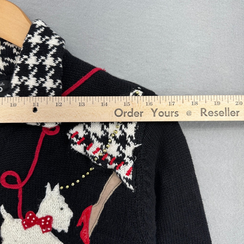 90s Designers Originals Studio Joy Scottie Dog Christmas Cardigan Houndstooth S - Picture 4 of 9